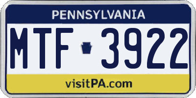 PA license plate MTF3922