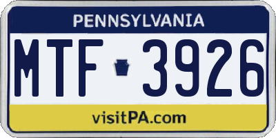 PA license plate MTF3926