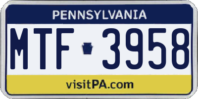 PA license plate MTF3958
