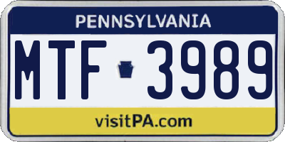 PA license plate MTF3989