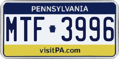PA license plate MTF3996