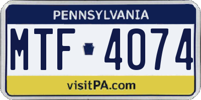 PA license plate MTF4074
