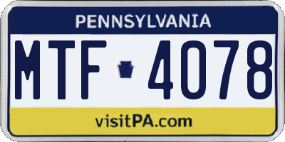 PA license plate MTF4078
