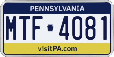 PA license plate MTF4081