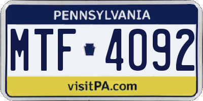 PA license plate MTF4092