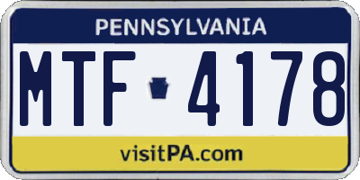 PA license plate MTF4178
