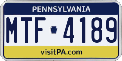 PA license plate MTF4189