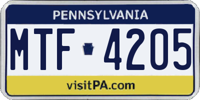 PA license plate MTF4205