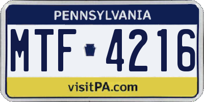 PA license plate MTF4216