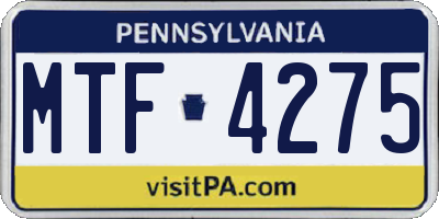 PA license plate MTF4275