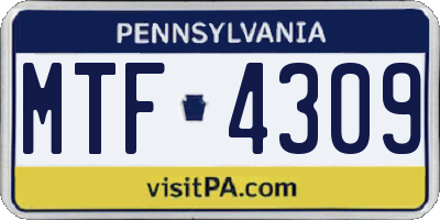 PA license plate MTF4309