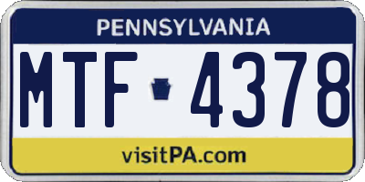 PA license plate MTF4378