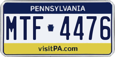 PA license plate MTF4476