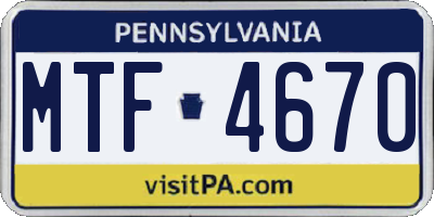 PA license plate MTF4670
