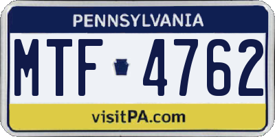 PA license plate MTF4762
