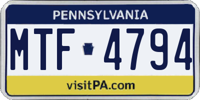 PA license plate MTF4794