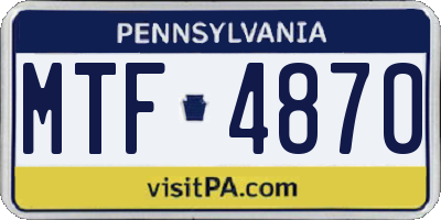 PA license plate MTF4870