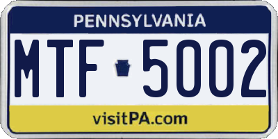 PA license plate MTF5002