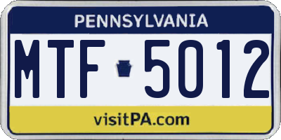 PA license plate MTF5012