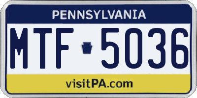 PA license plate MTF5036