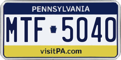 PA license plate MTF5040