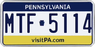 PA license plate MTF5114