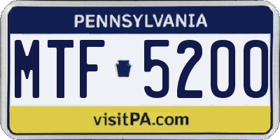 PA license plate MTF5200
