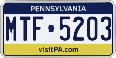 PA license plate MTF5203