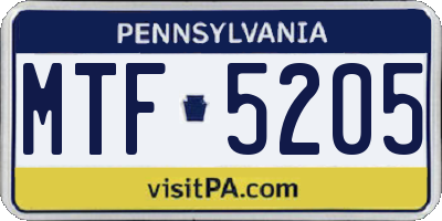 PA license plate MTF5205