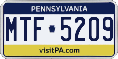 PA license plate MTF5209