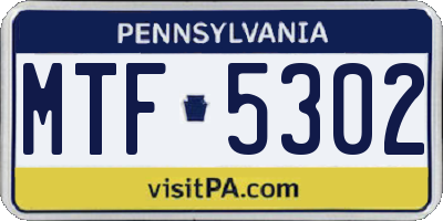PA license plate MTF5302