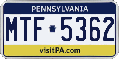 PA license plate MTF5362