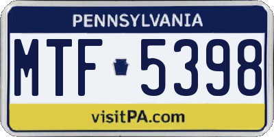 PA license plate MTF5398