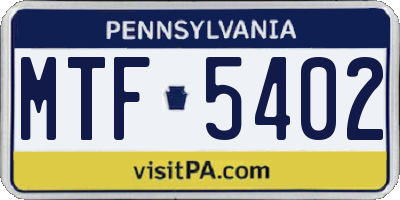 PA license plate MTF5402
