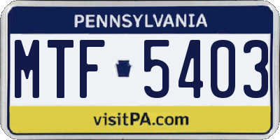 PA license plate MTF5403