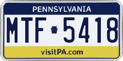 PA license plate MTF5418