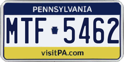 PA license plate MTF5462