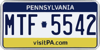 PA license plate MTF5542