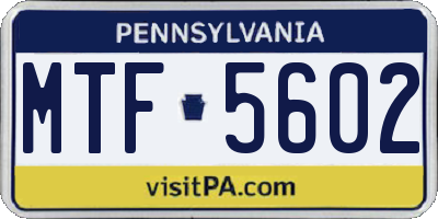 PA license plate MTF5602