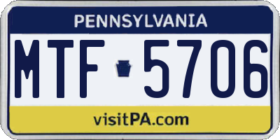 PA license plate MTF5706