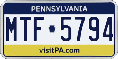 PA license plate MTF5794