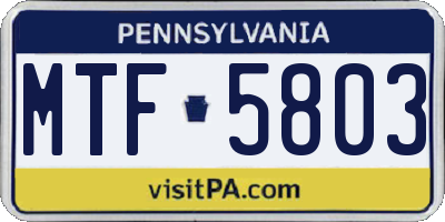 PA license plate MTF5803