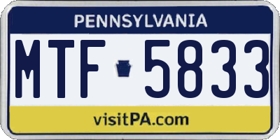 PA license plate MTF5833