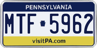 PA license plate MTF5962