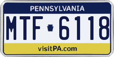 PA license plate MTF6118