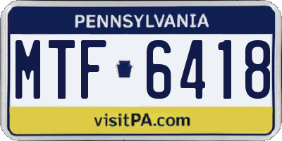 PA license plate MTF6418