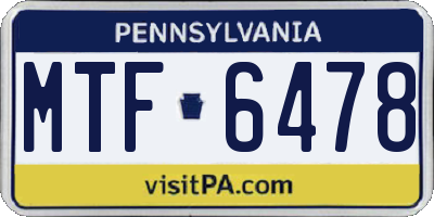 PA license plate MTF6478
