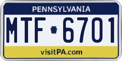PA license plate MTF6701