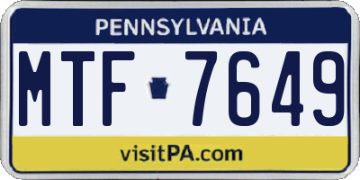 PA license plate MTF7649