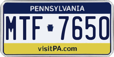 PA license plate MTF7650